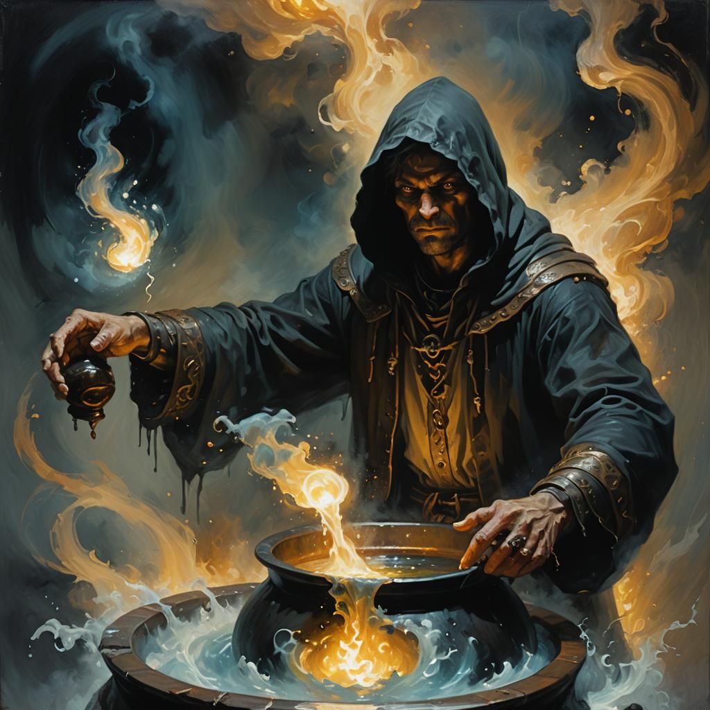 Dark Fantasy Spellcaster Portrait in Oil Painting Style