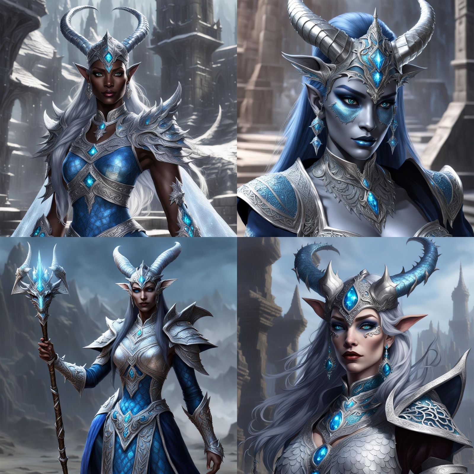 Silver Dragonborn Queen Lanias: Digital Art Portrait