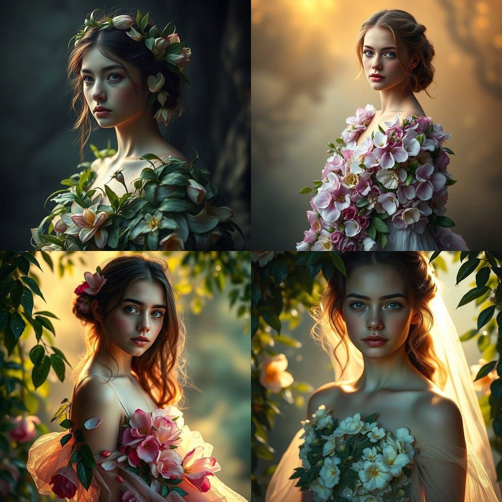 Ethereal Spring Goddess in Vibrant Floral Attire
