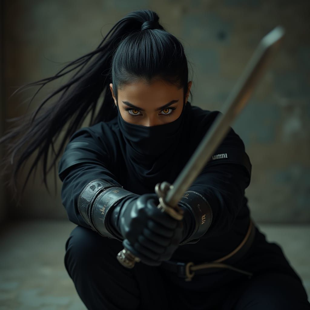 Ethereal Female Ninja in Cyberpunk Armor