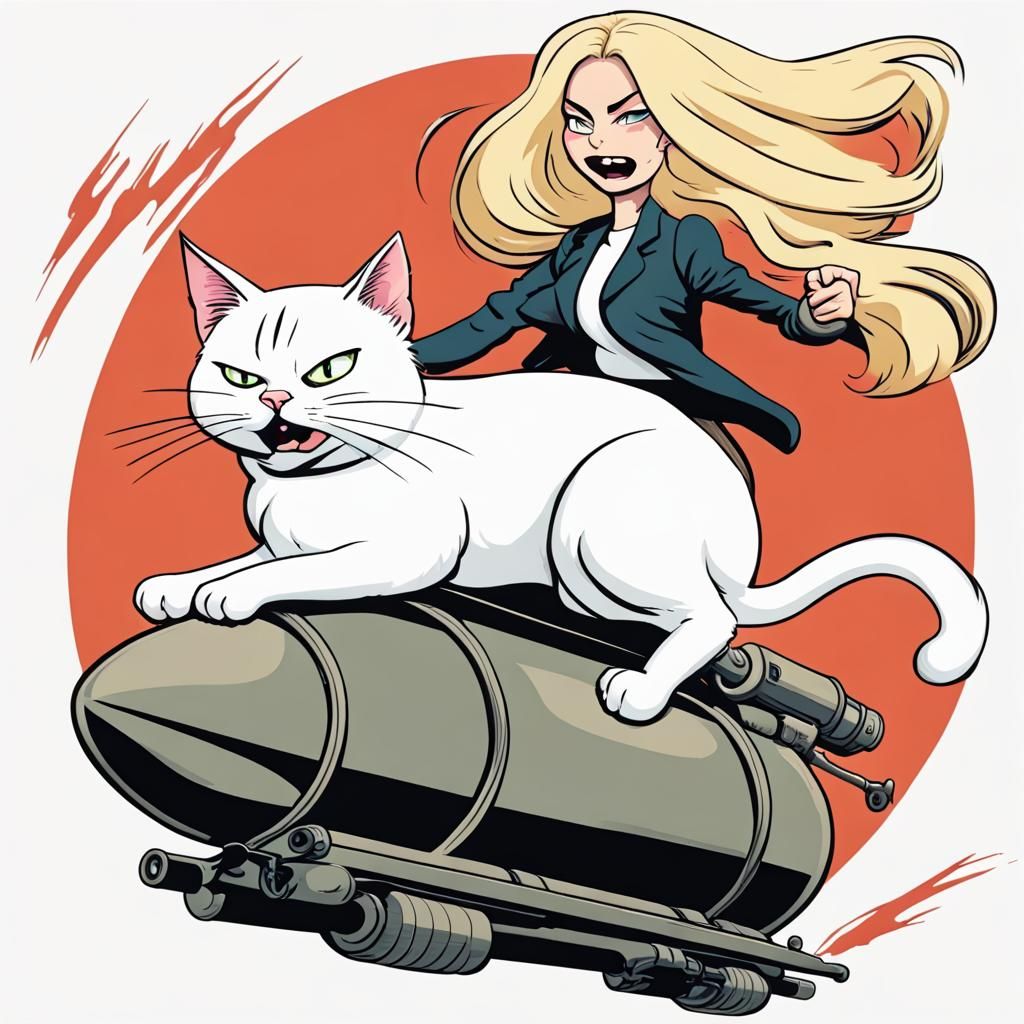 Smug Cat Rides Bomb Towards Angry Woman