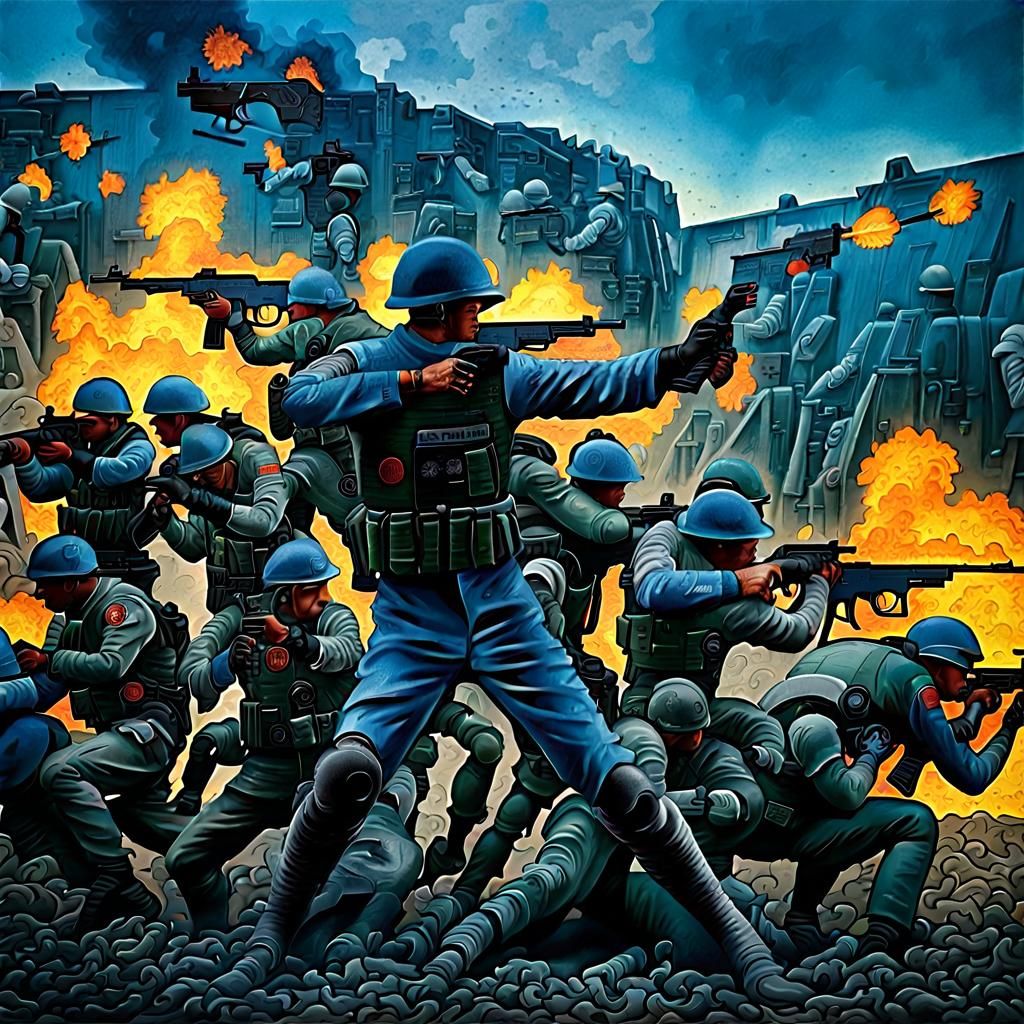 Realistic Soldiers in Bosch-Like Battle Mural