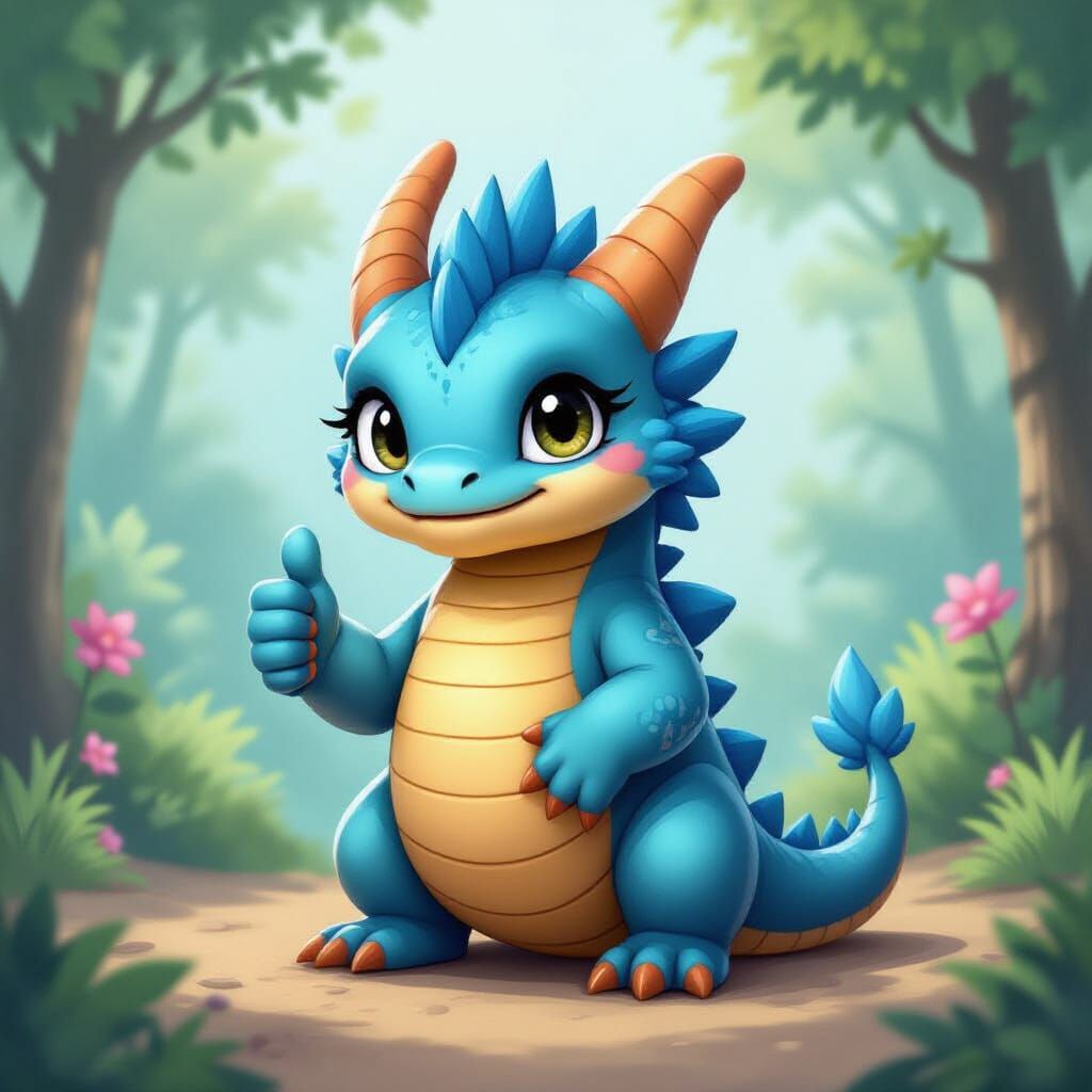 Adorable Blue Dragon Giving Thumbs Up