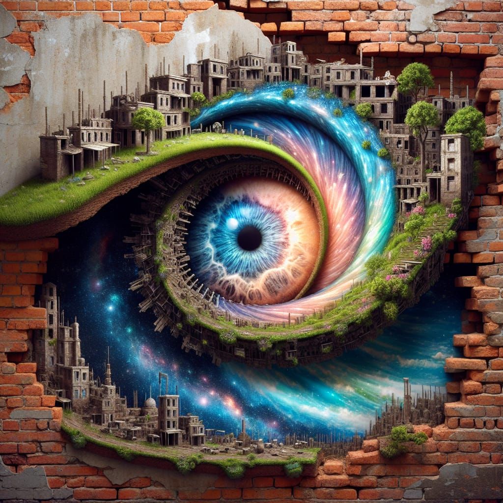 Nebula Sky Over 3D Cityscape Eye Concept Art