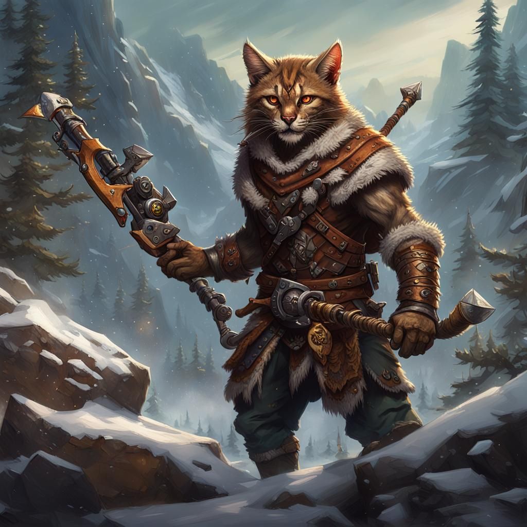Tabaxi Barbarian in Wilderness: Dark Fantasy Concept Art