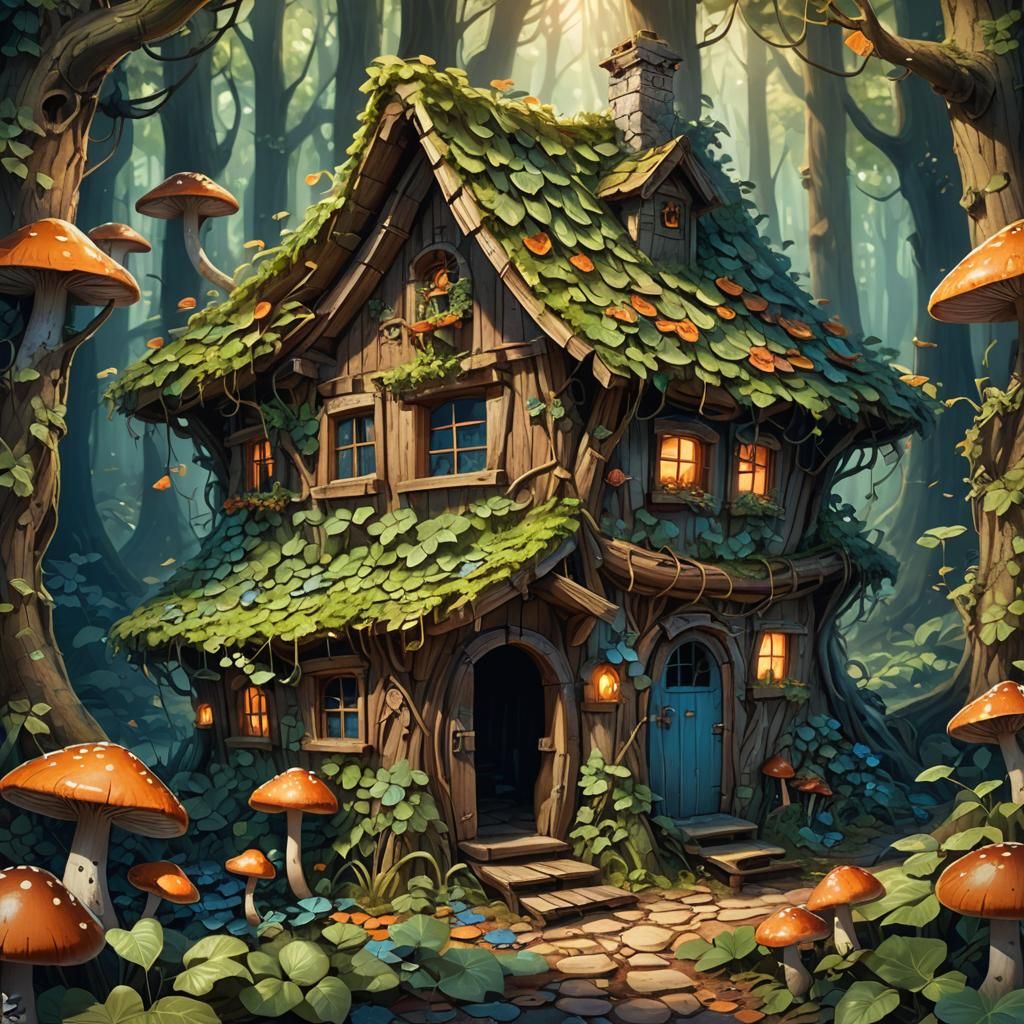 Enchanted Forest Hut in Whimsical Style