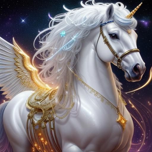 Majestic Bioluminescent Pegasus Portrait in HR Giger Style