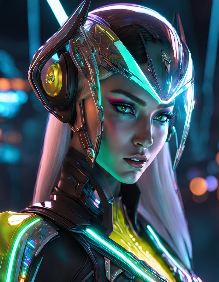 Cyberpunk Elf Android with Luminous Clothing
