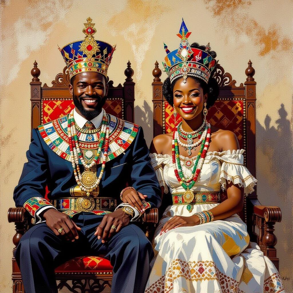 Royal Zulu Couple in African Palace, Gurney Style
