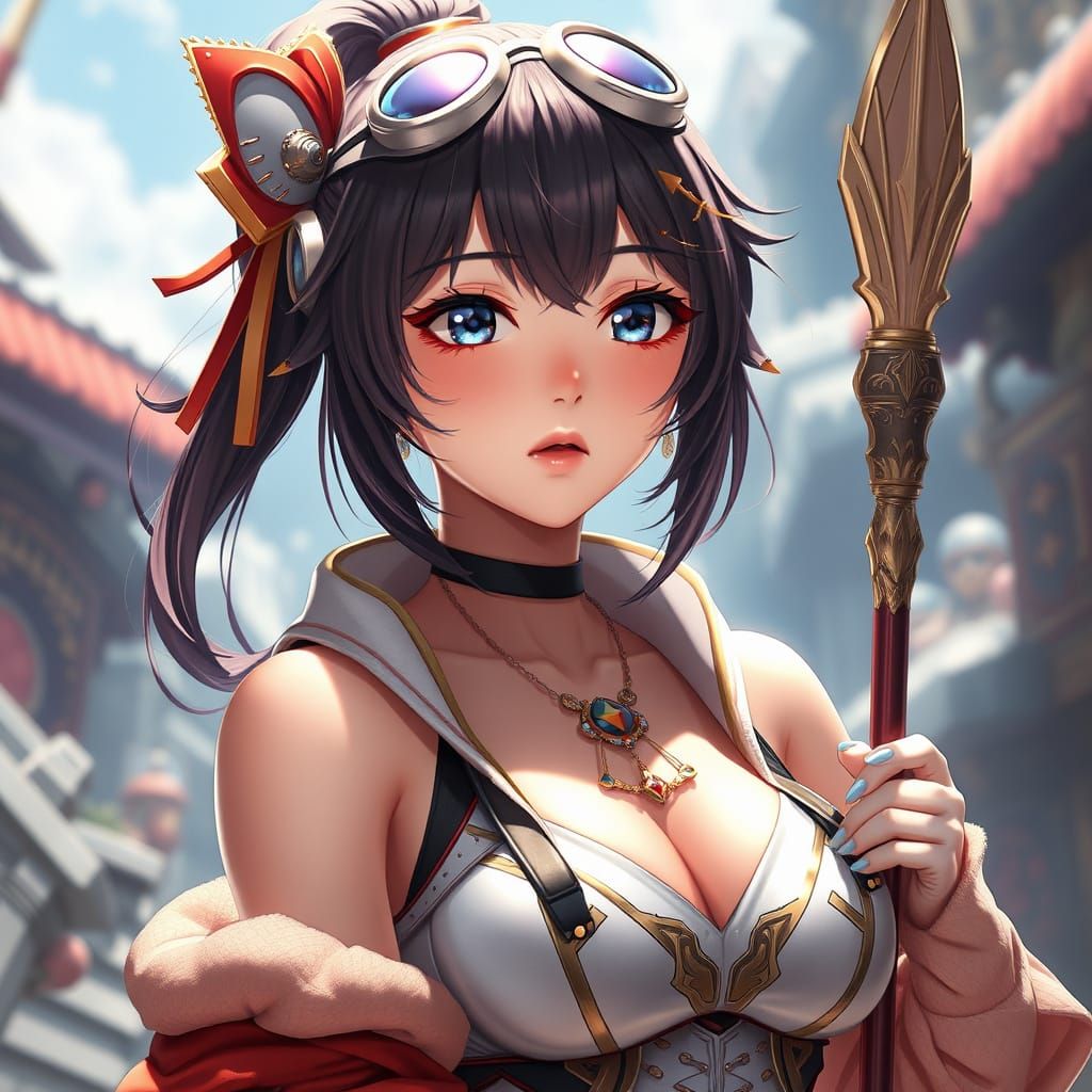 Anime Concept Art of a Dynamically Rendered Heroine