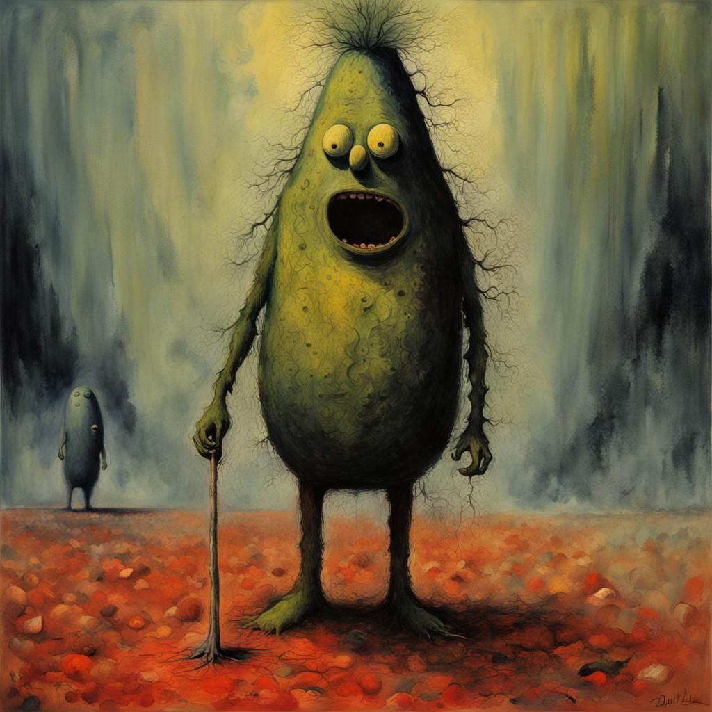 Dill Pickle Man in Gouache Watercolor Style