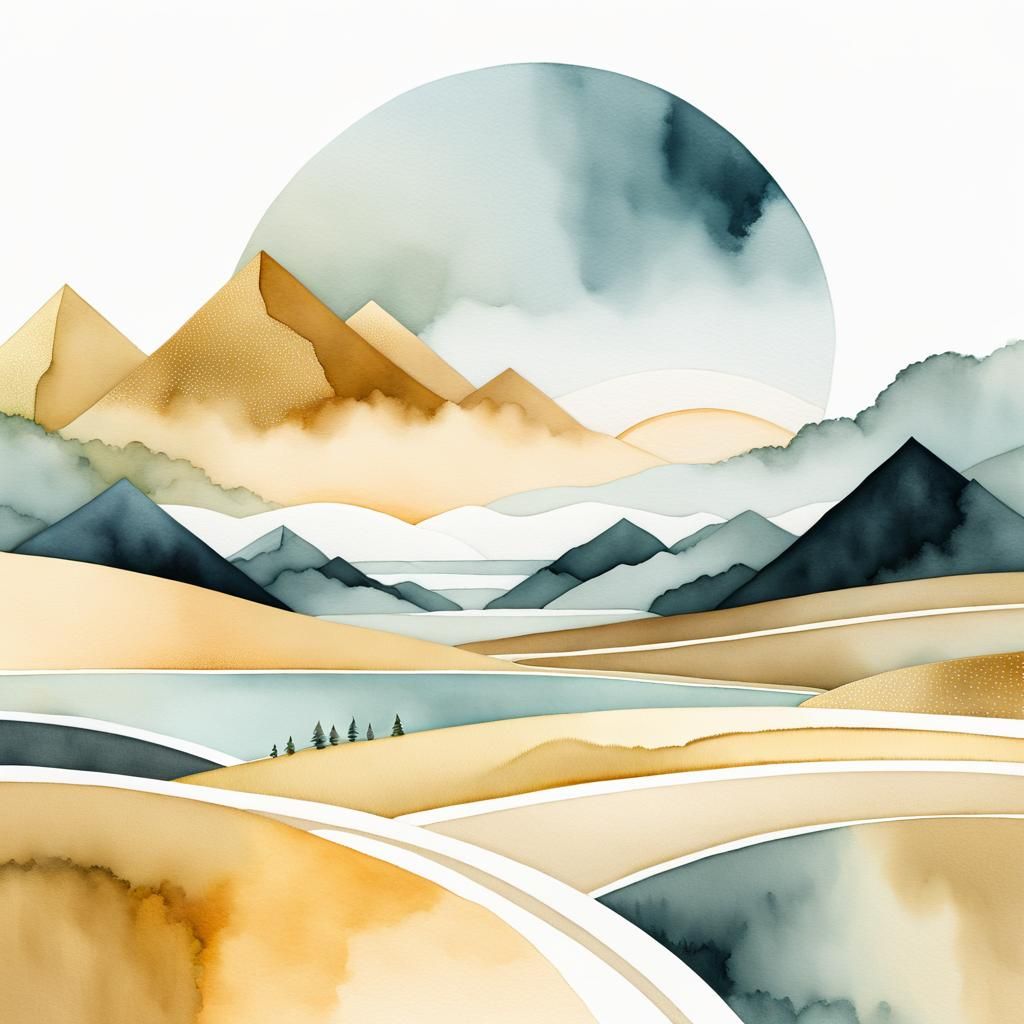 Minimalist Watercolor Landscape in Boho Chic Style