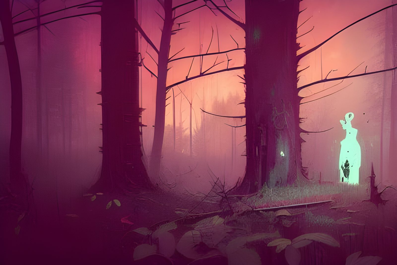 Ghostly Wanderer in Halloween Forest, Matte Painting
