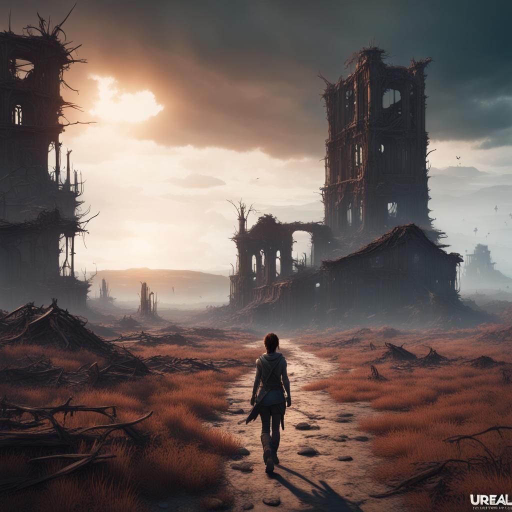 Post-Apocalyptic Landscape with Silhouetted Figure
