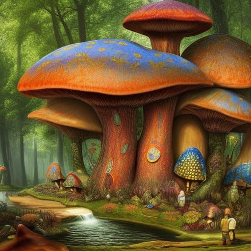 Mushroom House in Forest: Hyperrealistic Fantasy Art