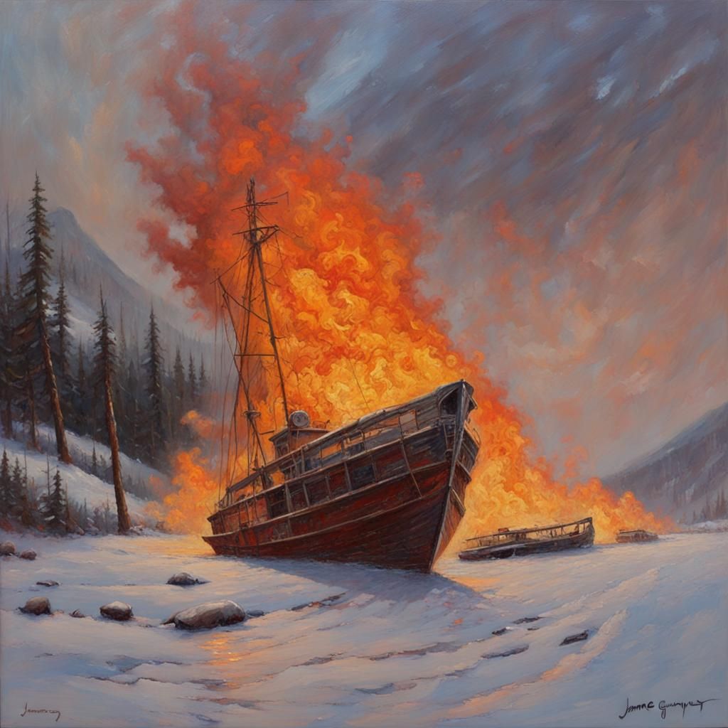 Dramatic Fire and Ice Oil Painting