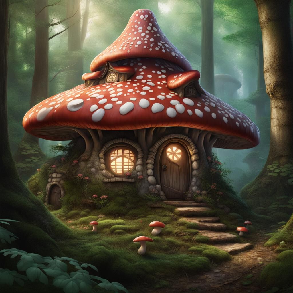 Enchanting Mushroom House in Japanese Forest
