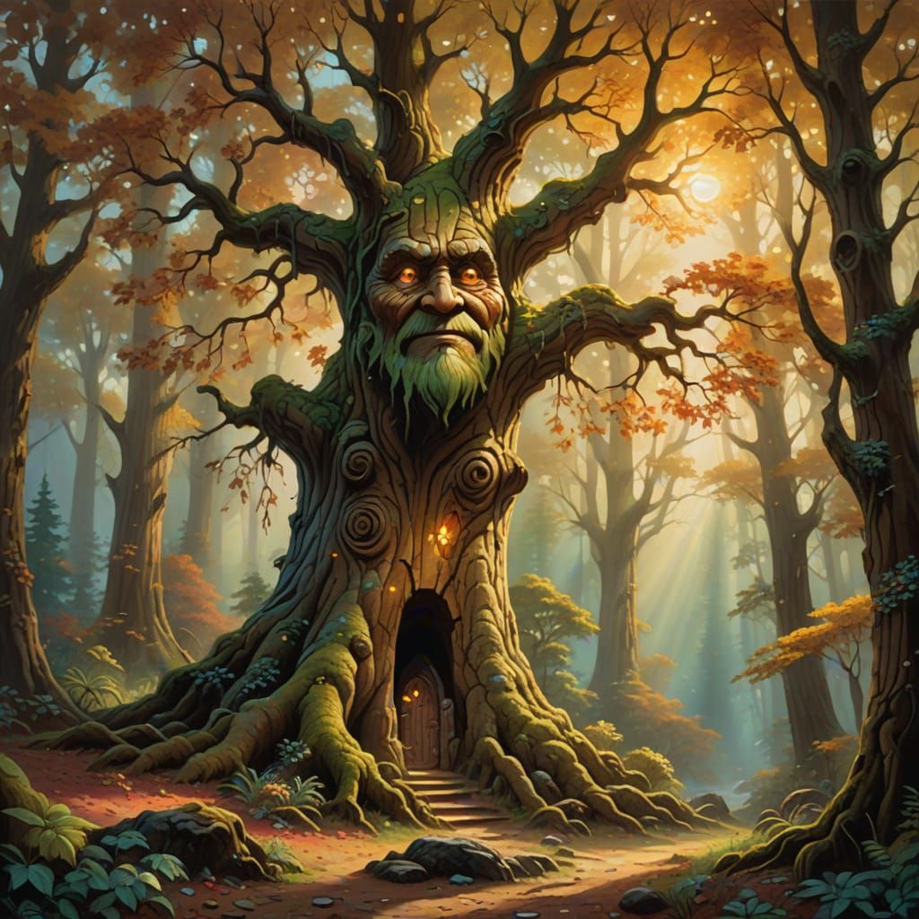 Mystical Forest: A Wise Old Tree Oil Painting