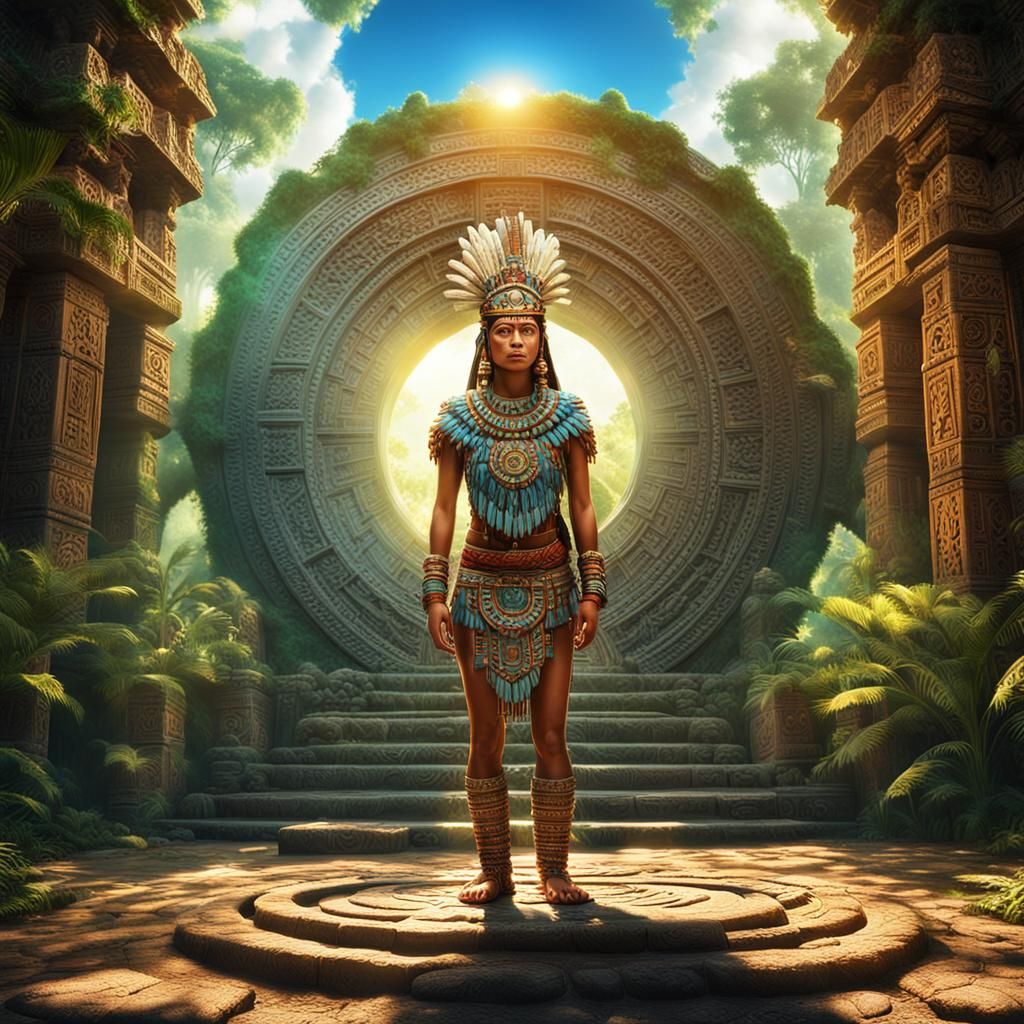 Aztec Woman in Mystical Portal to Another World