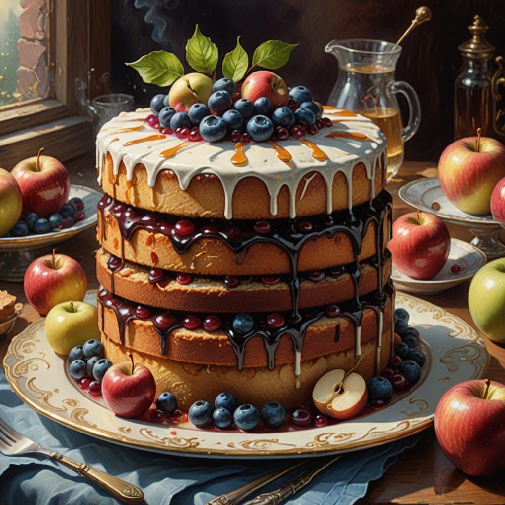 Hyper-Detailed Apple Cake in Art Deco Style