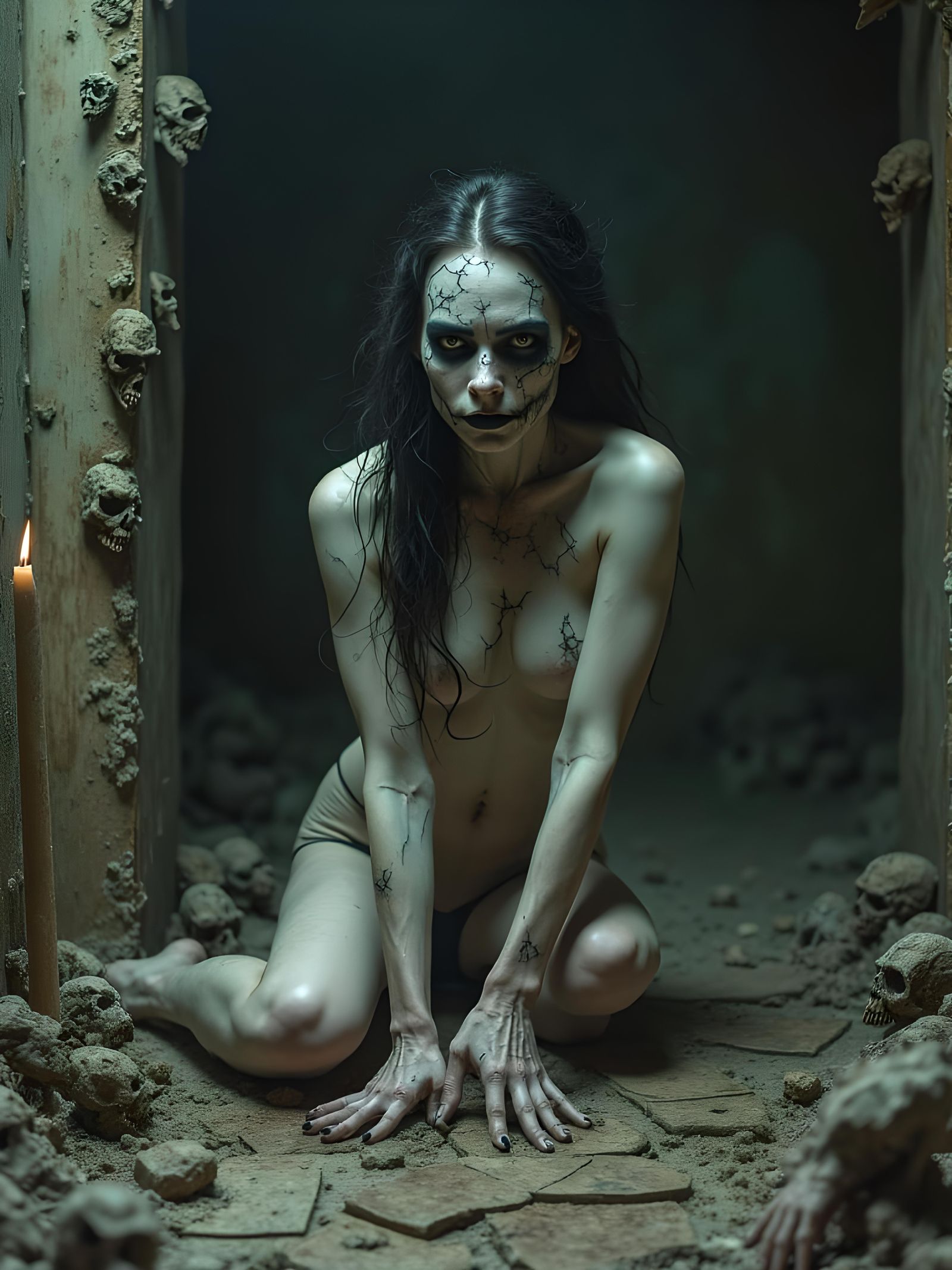 Ghostly Porcelain Doll in Spooky Temple