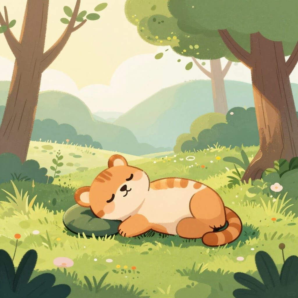 Serene Animal Morning in Realistic Illustration Style