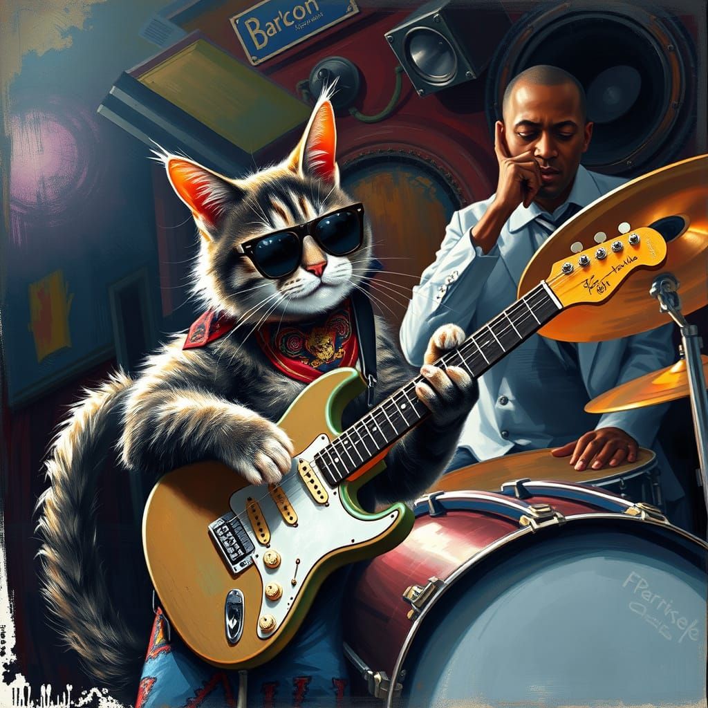 Cool Cat Jamming Out in a Smoky Jazz Club