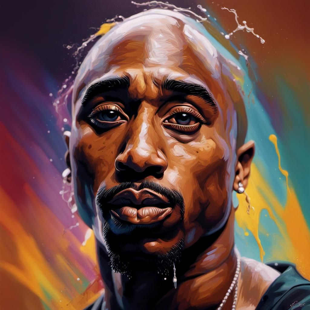 2Pac Hyperrealistic Portrait in Splash Art Style