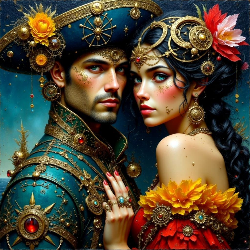 Steampunk Pirate King and Queen on Ship