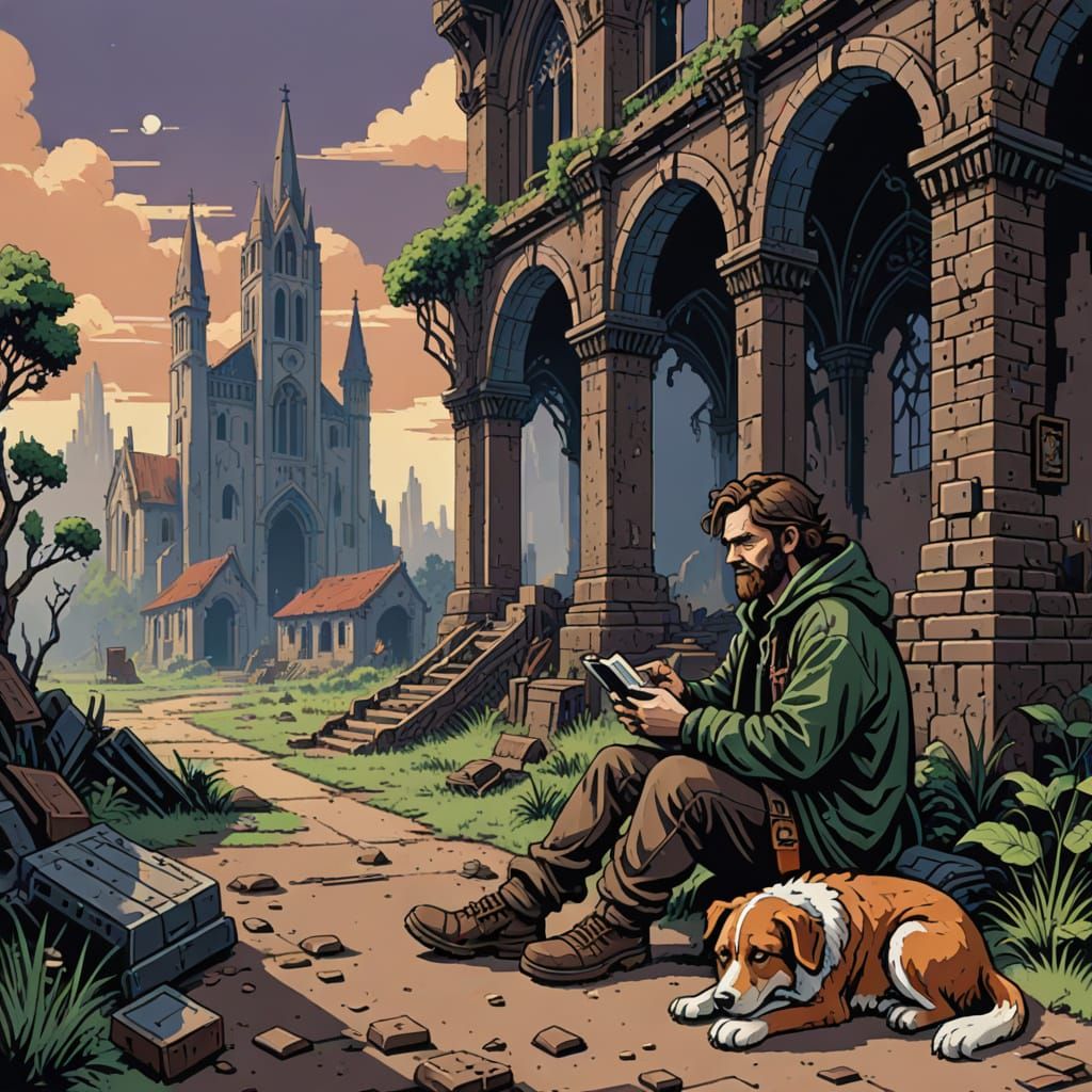 Post-Apocalyptic Hermit in 8-bit Pixel Art