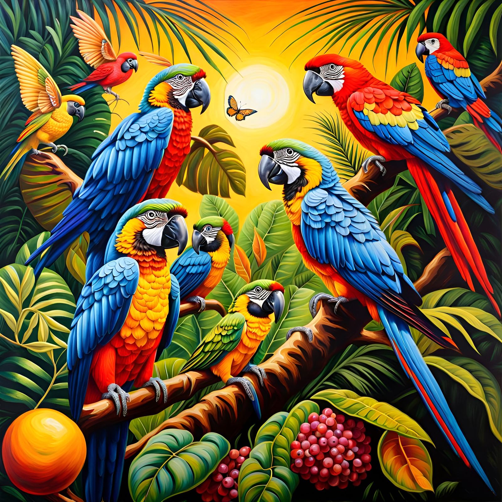 Vivid Jungle Paradise Oil Painting