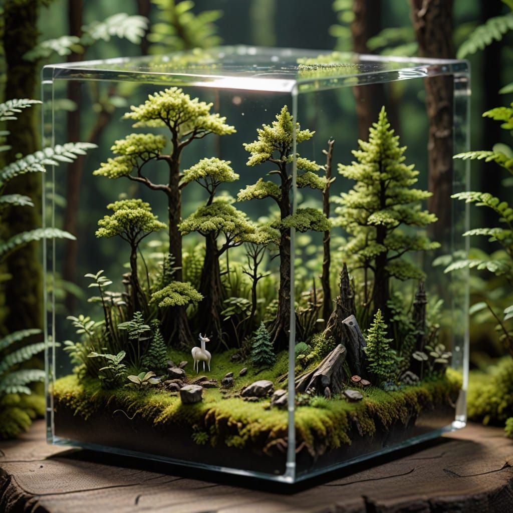 Miniature Forest in Transparent Resin Cube