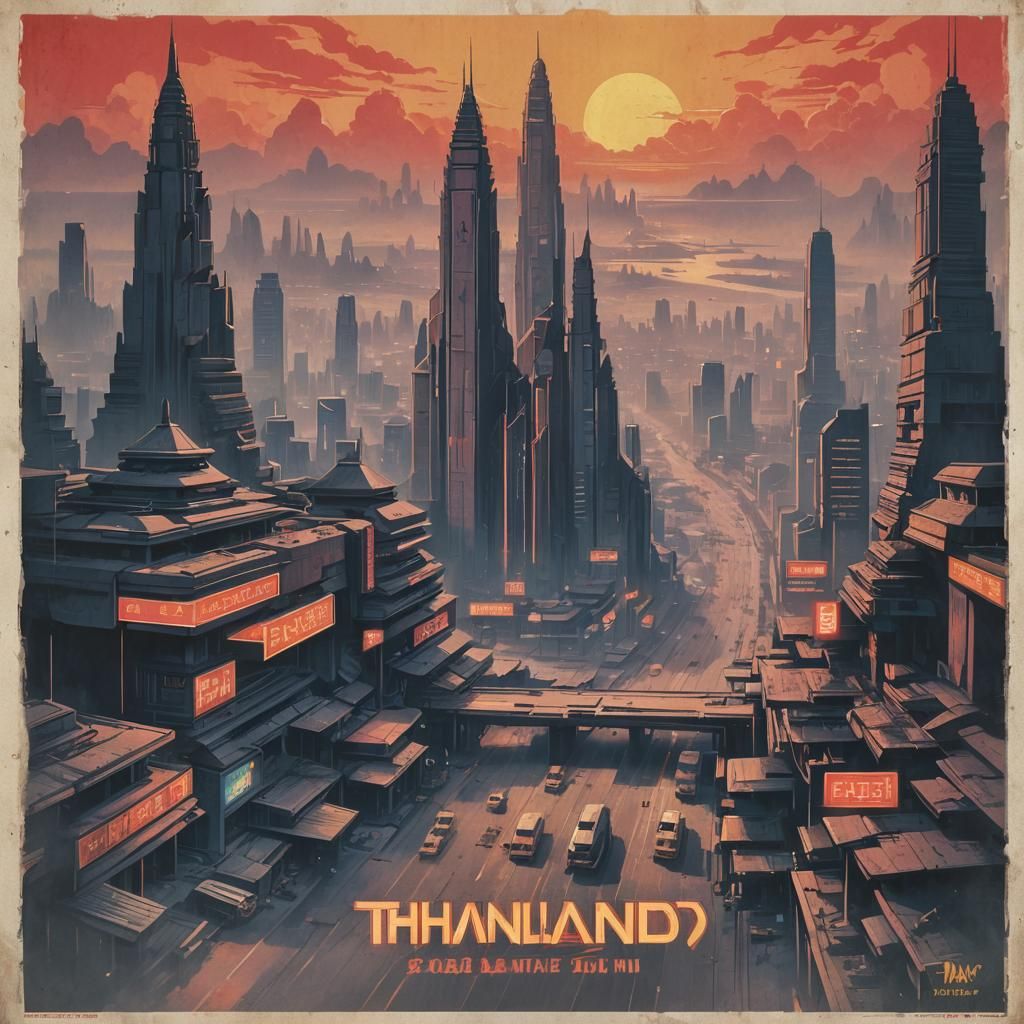 Thailand Brutalist Propaganda Poster in Cyberpunk Style
