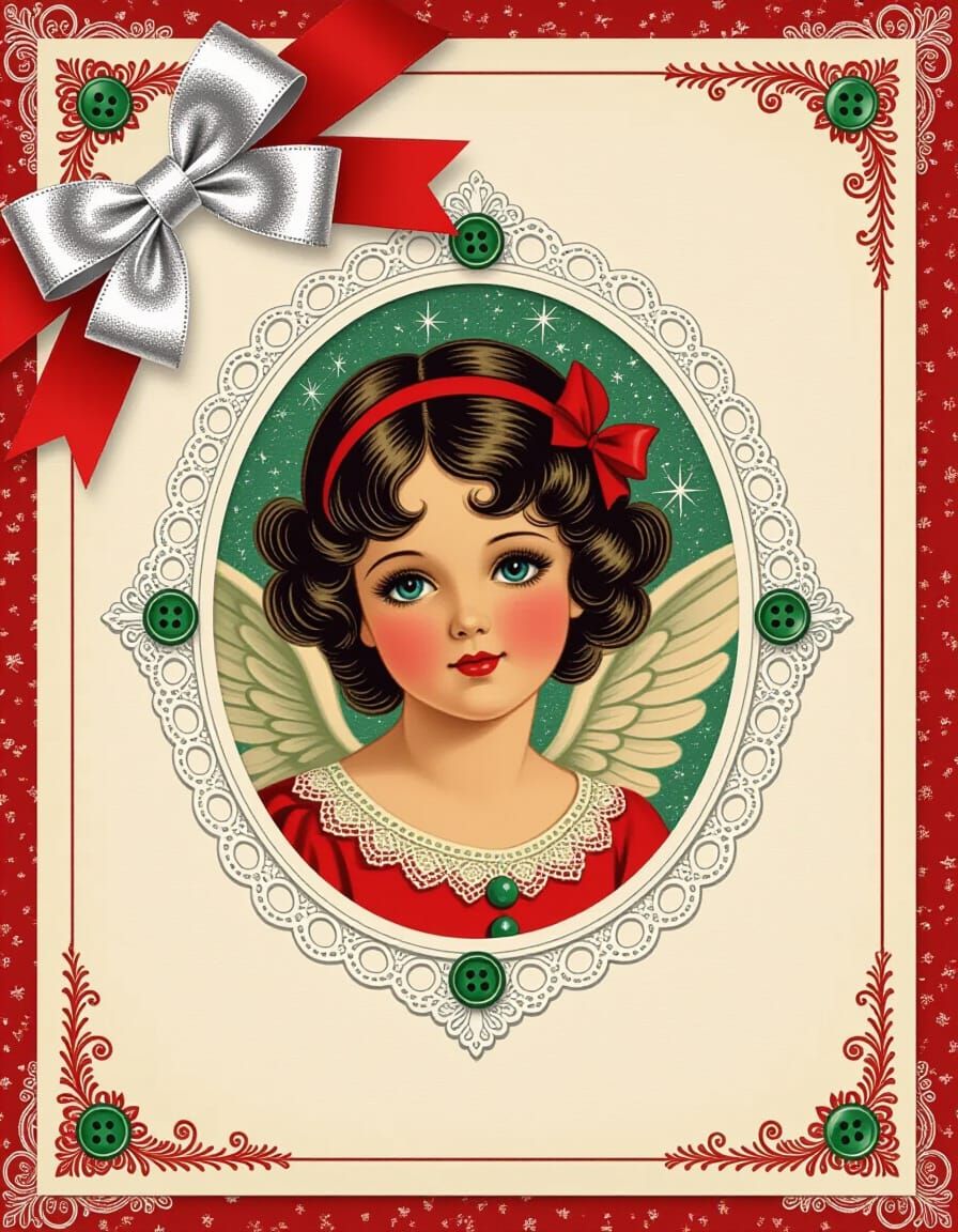 Vintage Christmas Angel on Red Scrapbook Paper