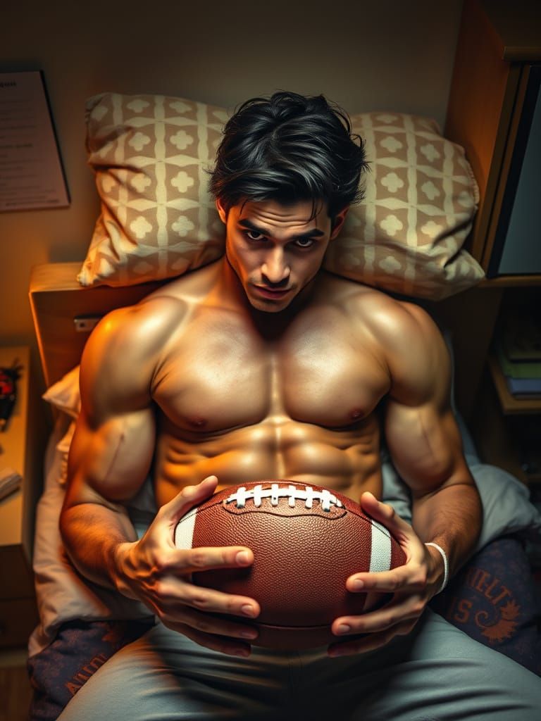 Chiseled Jock in Hyperrealistic Dorm Room Portrait