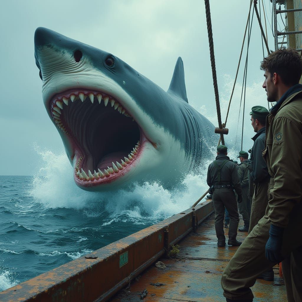 Great White Shark Breaching: Hyperrealistic Maritime Terror