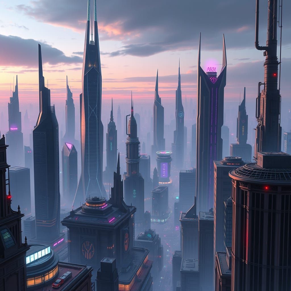 Cyberpunk Cityscape in a Muted Palette