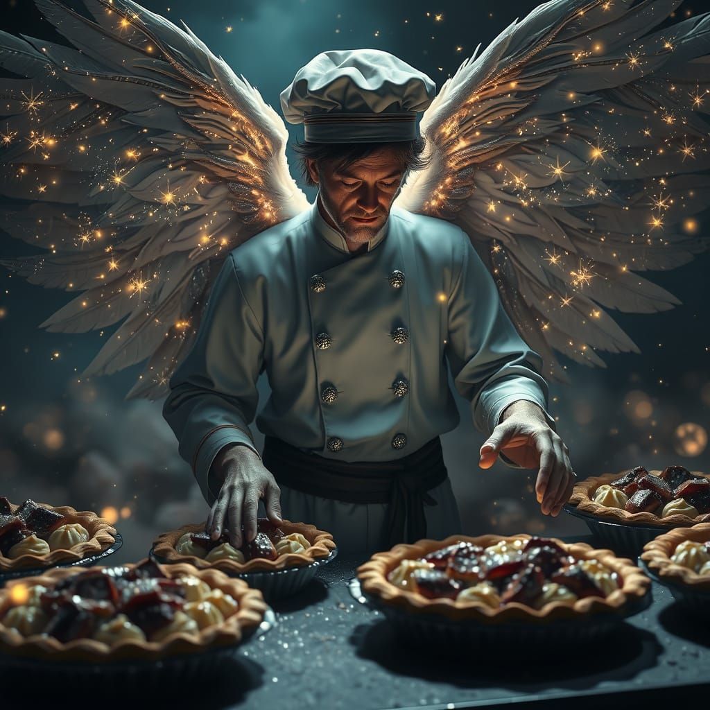 Celestial Chef Bakes Constellation Pies: Dark Fantasy Art