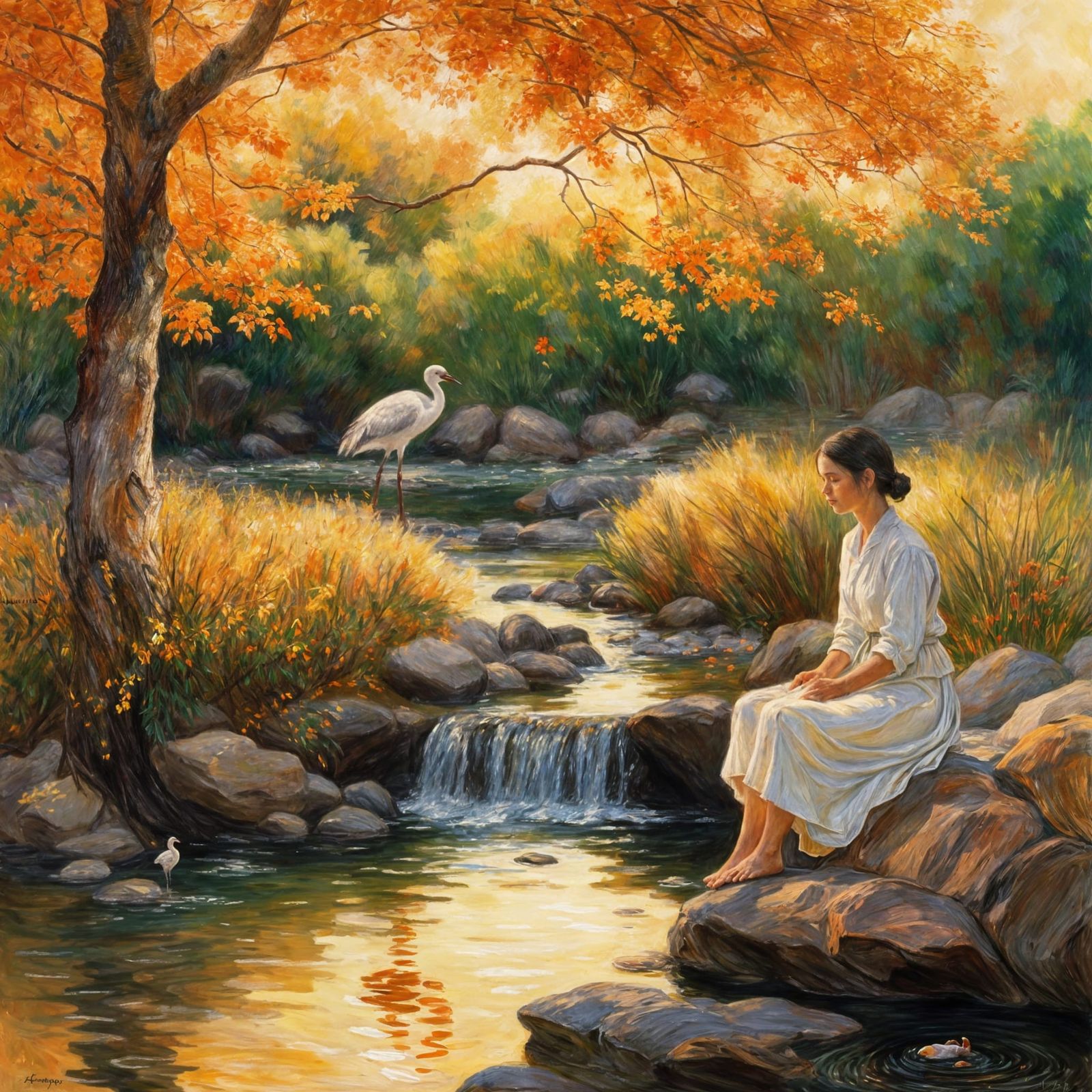 Gentle Morning Reflections in a Serene Stream Scene