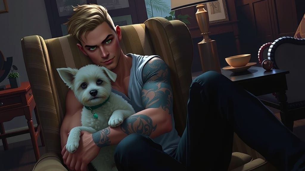 Chiseled Gentleman in Cozy Japanese-Inspired Living Room