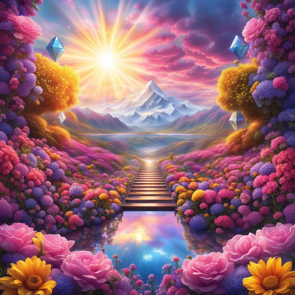 Vibrant Sky Reflection in Maximalist Digital Art