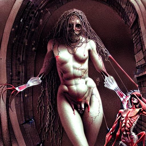 Horrific Autopsy of Cybernetic Female in Doré Style