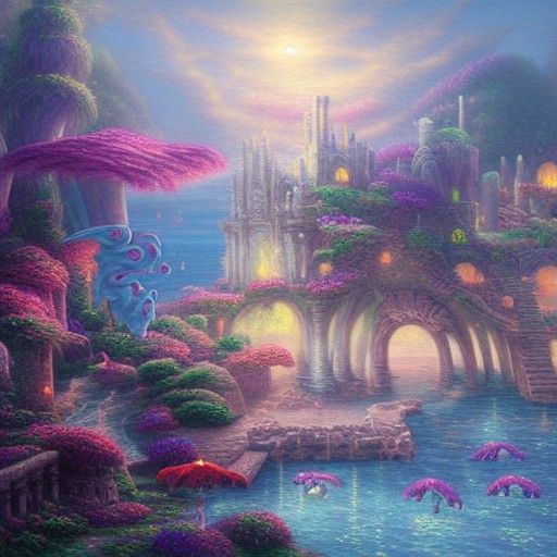 Ethereal Mermaid City Ruins in Fantasy Style