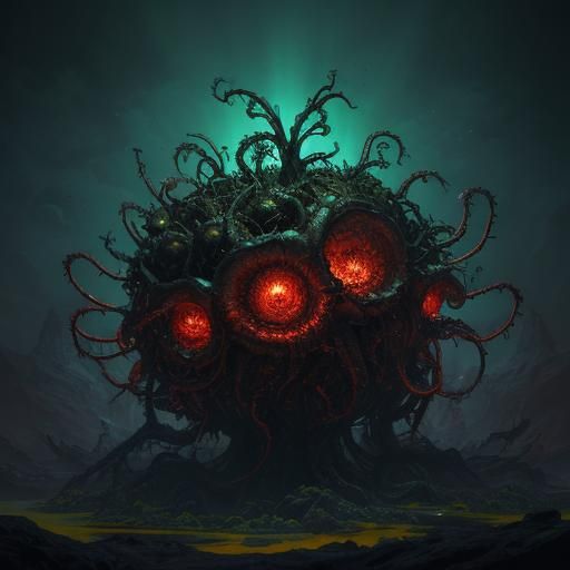 Bioluminescent Horror in Giger-esque Fantasy Art