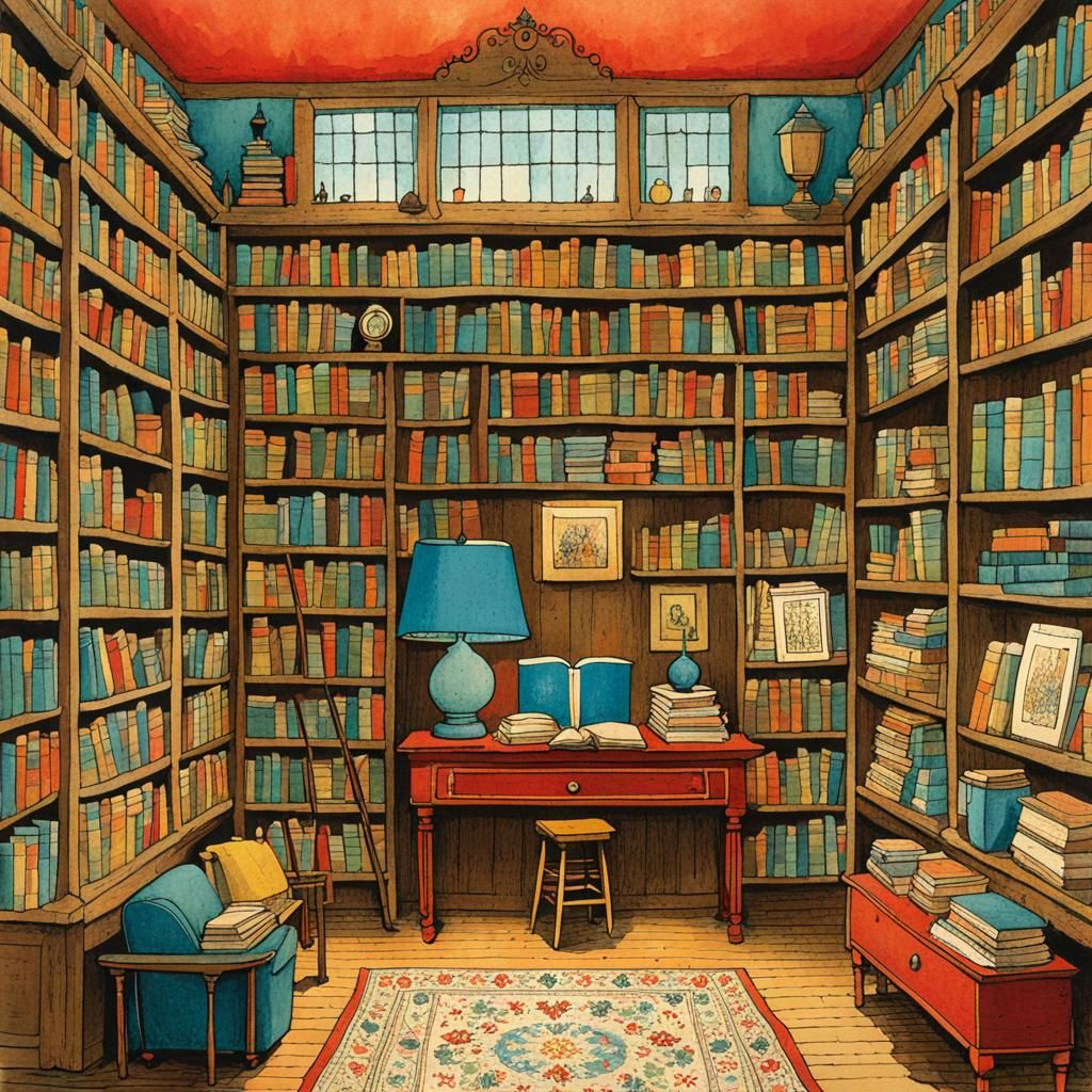 Charming Bookshop in Storybook Illustration Style