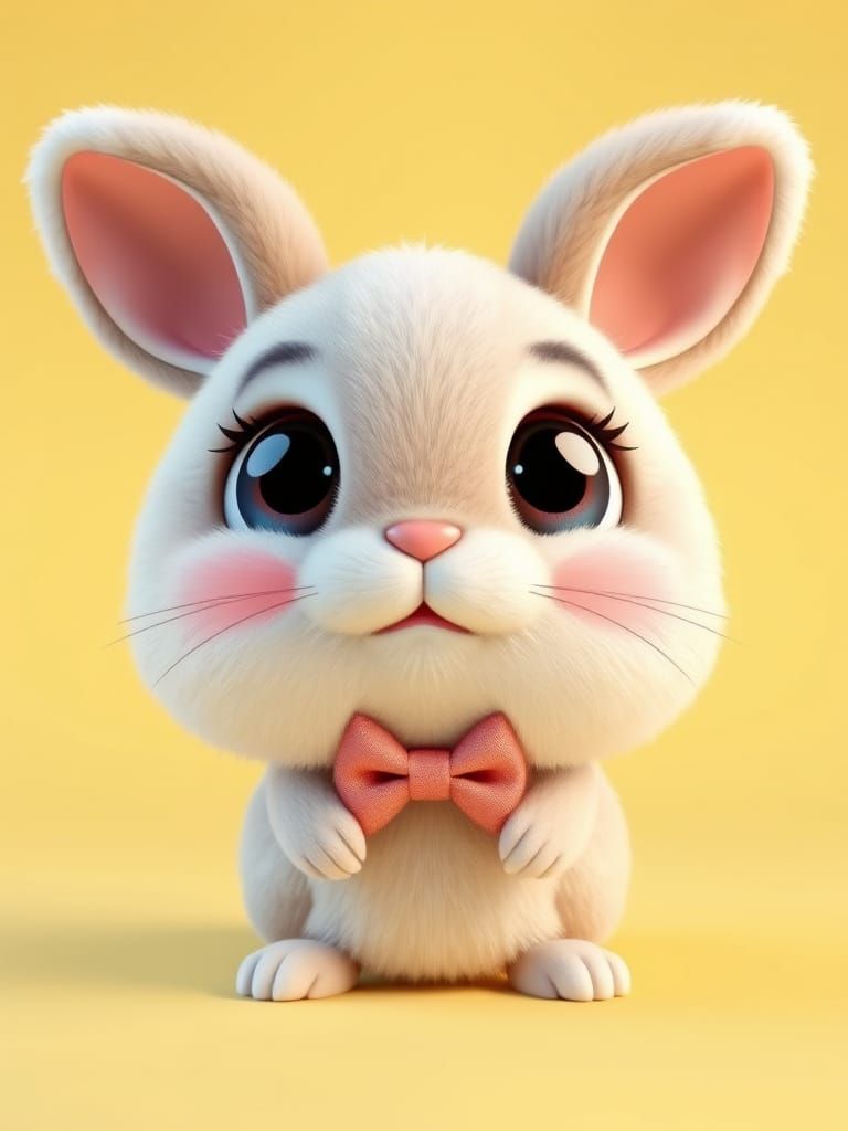 Cute 3D Bunny with Bow Tie