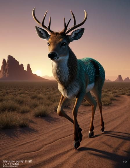 Deer Running in Desert, Digital Matte Painting