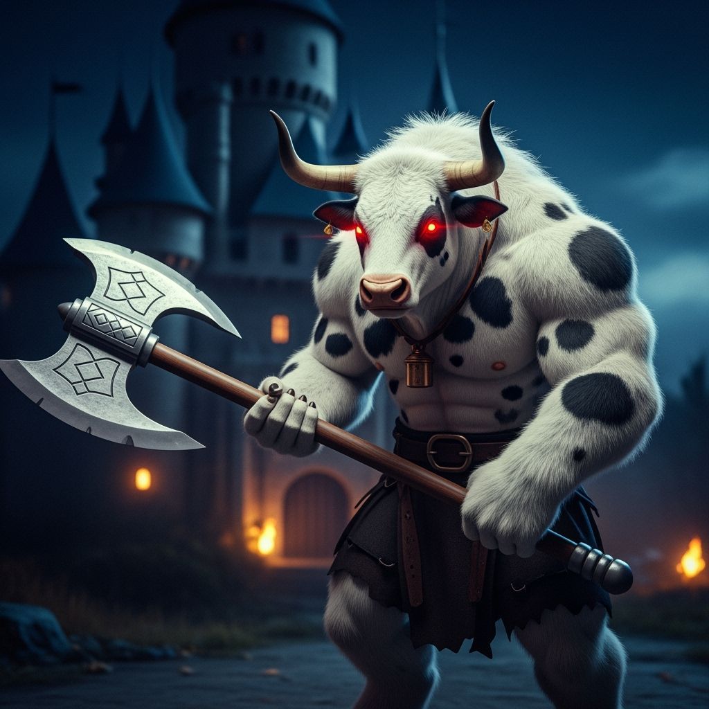 Minotaur with Axe in Cinematic Castle Scene