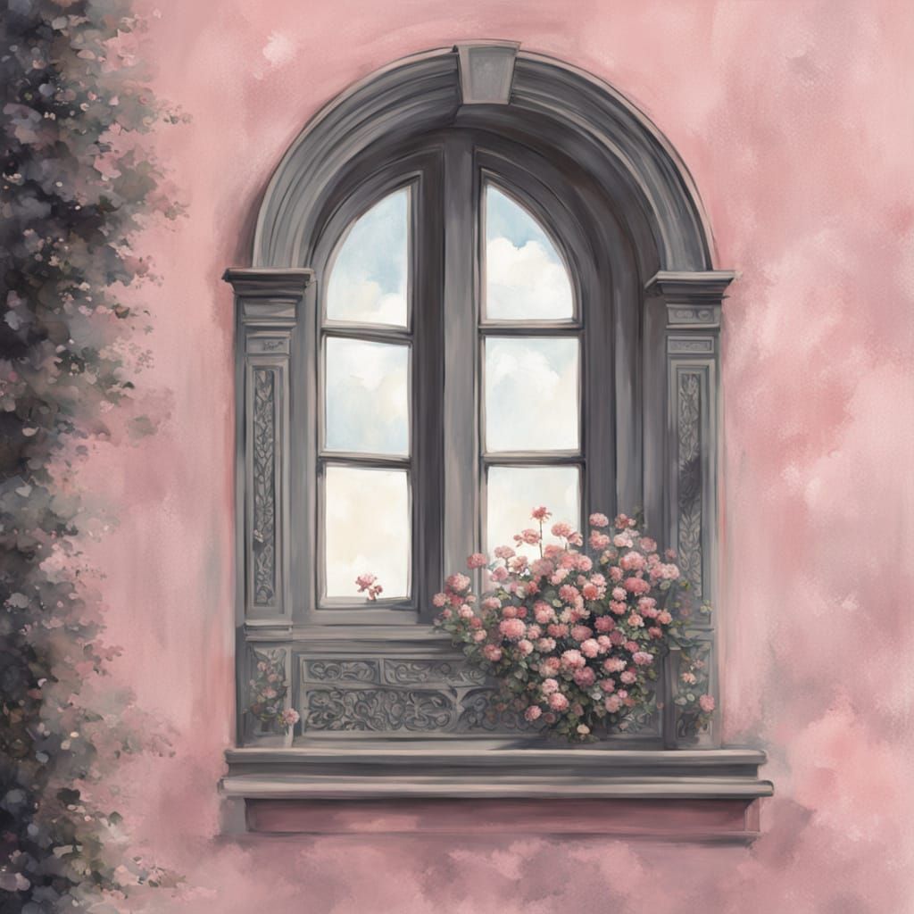 Young Man in Classical Oil Painting on Gothic Window Sill