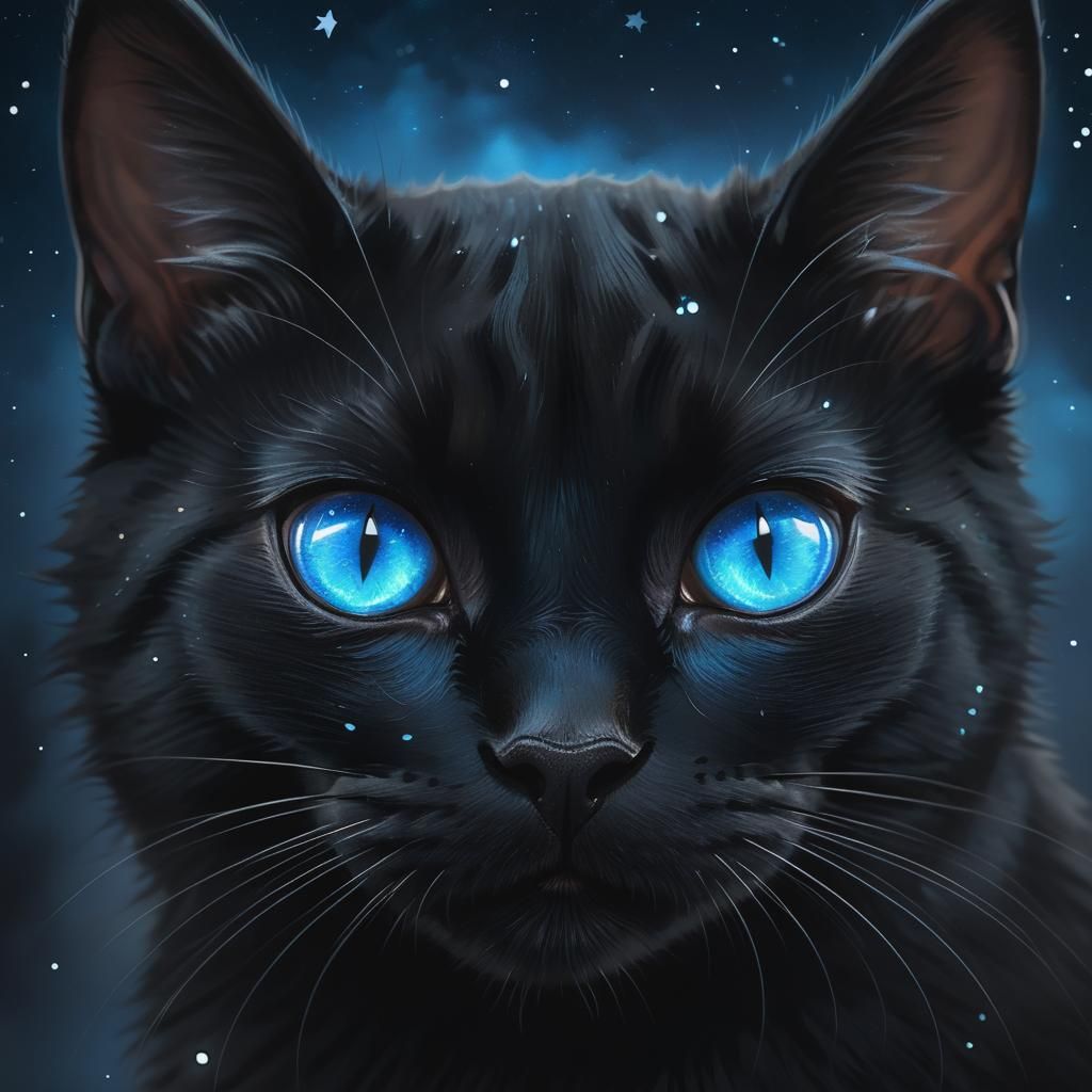 Mysterious Black Cat Illuminated by Moonlight